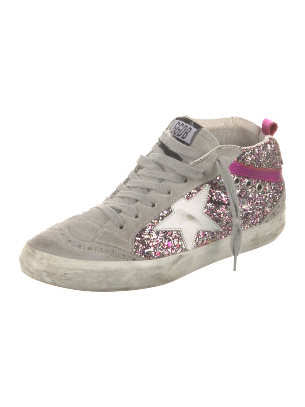 Golden Goose Gray & Pink Glitter Mid-Top Sneaker | Size 37